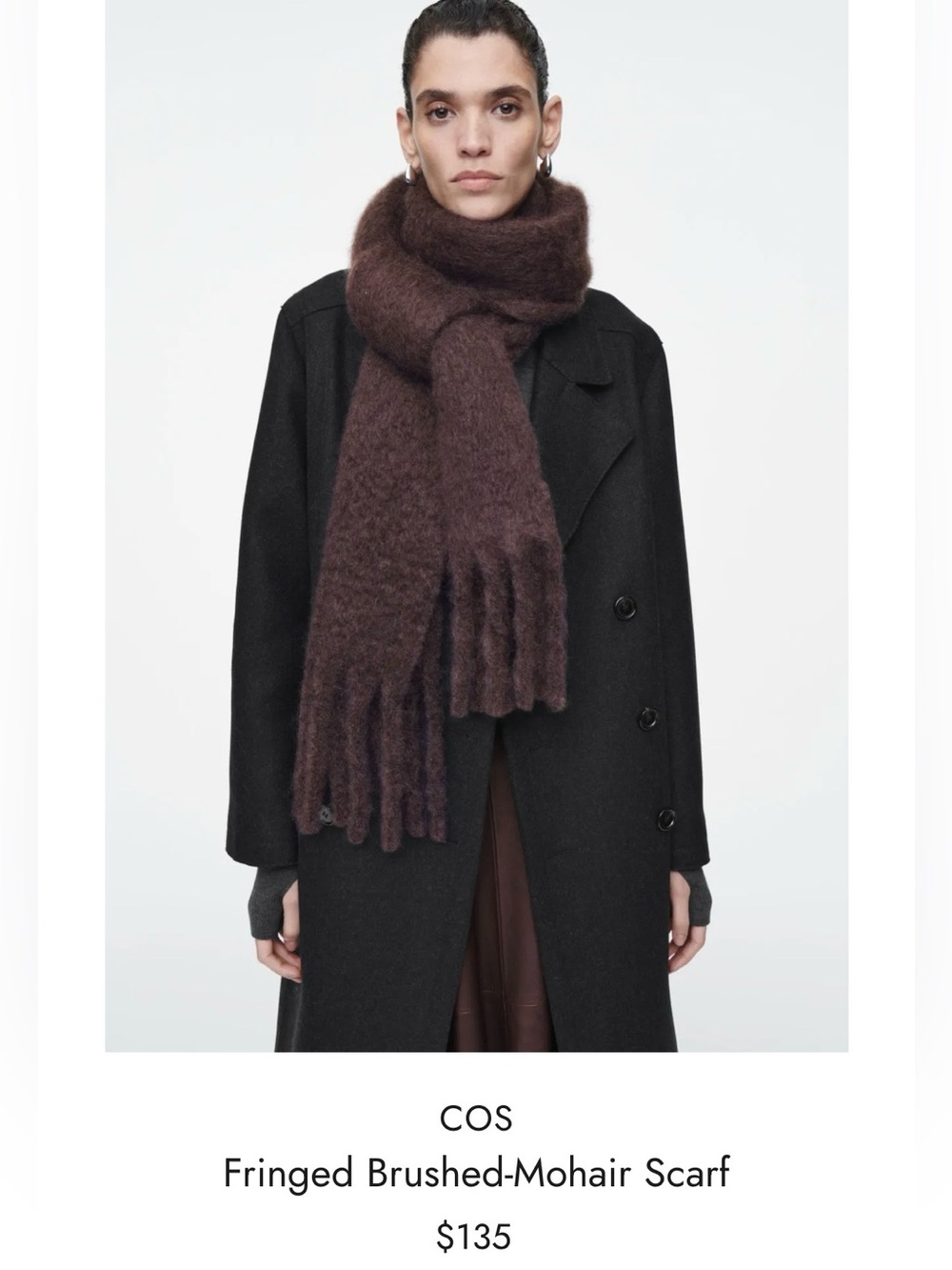 COS mohair wool fringed brushed scarf burgundy deep plum chunky oversized fuzzy - Picture 14 of 14